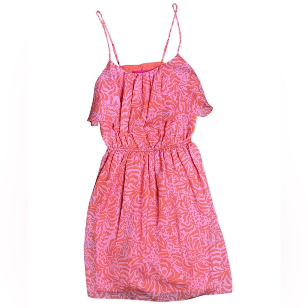 Lilly Pulitzer Pink & Coral Print Cold Shoulder Dress Size S